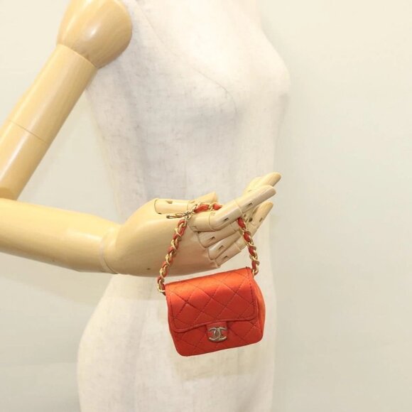 CHANEL Mini Mini Matelasse Charm Lamb Skin Orange CC Auth - Picture 1 of 15